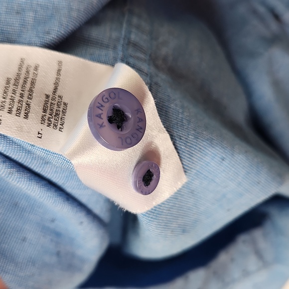 Kangol blue longsleeve polka dot band collar button-up shirt size large - Picture 5 of 9